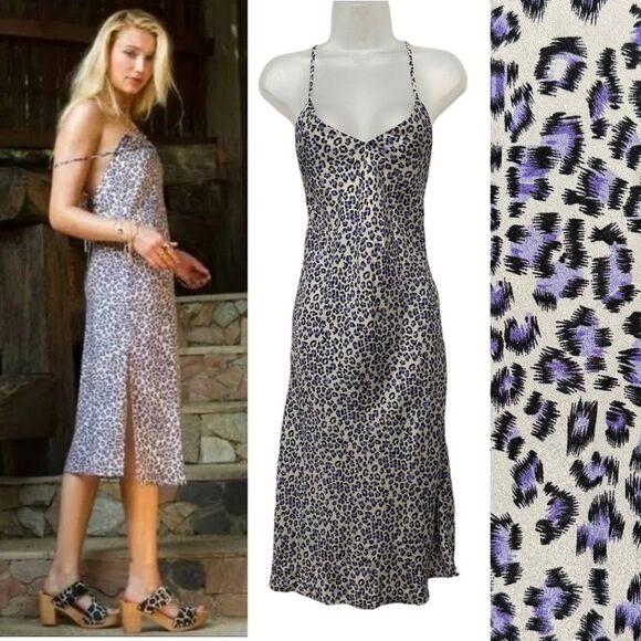 VANESSA MOONEY The Lala Slip Dress Purple Cheetah Leopard Print XS XXS NWT - Picture 1 of 15